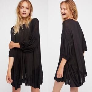 Free People FP Beach Riverside Tunic Top/Mini Dress Womens XS Sheer Linen Blend